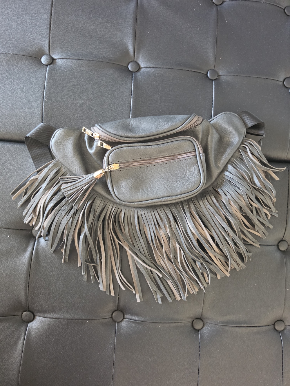 Fringed Leather-Style Waist Bag